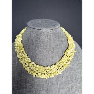 Semi Precious Stone Collar Choker Yellow 18” Chunky Boho Coastal Festival Artsy